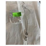Cute Silvertone heart and cross necklace about 10