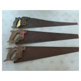 Three 28-in hand saws with wooden handles
