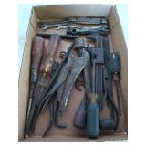 Flat of assorted tools, includes a vise grip,