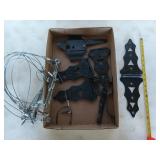 Assorted gate hinges, wires, etc. Hinges are 8