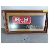 H&H coffee advertisement in nice frame, 12x22 in