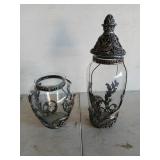 Pair of decorative glass jars, 11 and 14 in, one