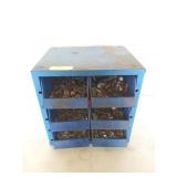 Blue metal organizer with six drawers, with