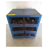 Blue metal organizer with six drawers, 13x10x13