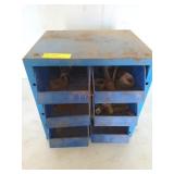 Blue metal organizer with six drawers,