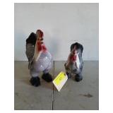 Pair of ceramic Silkie roosters, 7 and 9 in