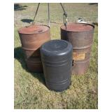 One plastic, two metal drums
