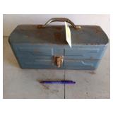 Blue, my buddy, metal tackle box, with contents