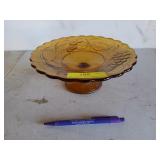 Amber glass fruit pedestal, 4x9 in
