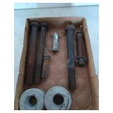 Flat of assorted hardware, including tractor