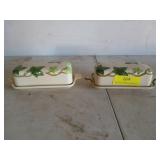 Two Franciscan Ivy butter dishes, one has some
