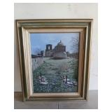 Painting of an Old mission with graves, original