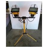Yellow shop work light on tripod, 42 in tall,