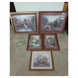 Five pieces of art, four are by the same artist,