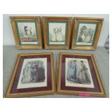 Five pieces of wall art, all depicting ladies