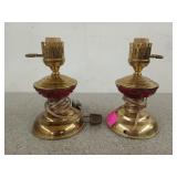 Pair of brass colored 8 inch lamps, no bulb or
