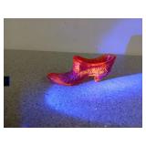 Orange cadmium glass shoe, 6 in, fluorescent