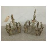 Two green metal wire baskets with Leaf motif, 11