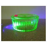 Oval shaped, uranium glass refrigerator dish