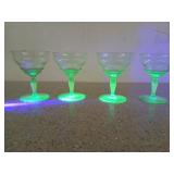 Four uranium glass wine glasses, 5 in, two have