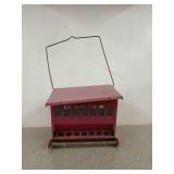 Red metal bird feeder, 10x14x11 in