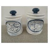 Two blue and white cookie jars / canisters,