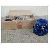Three new blue elephant candle holders, 5 in