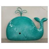 Blue metal whale wall decor, 18x14 in