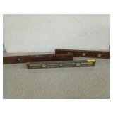 Three old levels, two are wood, 24 and 28 in