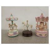 Three carousel horse music boxes, 7 to 10 in