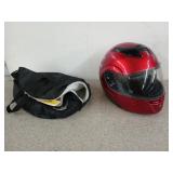 Red motorcycle helmet with Texas road runner on
