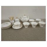 Beautiful white and gold tea set, 15 pieces,