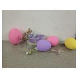 Easter decor, including colorful Easter eggs,
