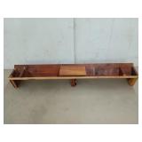 Cedar bookshelf / animal feeder trough, 9x62 in
