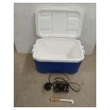 Blue igloo cooler with aerator for live bait