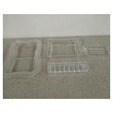 Three glass serving dishes, and a crystal