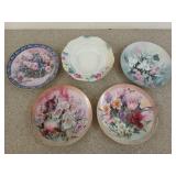 Five decorative plates, three are by Lena Liu,
