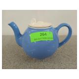 Blue Hall teapot with white lid, 5 in