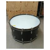 Bass drum turned coffee table with glass top,