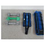 Assorted workout weights, including three 5 lb