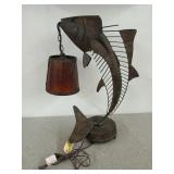 Metal fish lamp, 26 in, needs rewiring and a new
