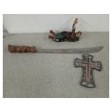 A 22-in tiki machete in need of repair, a 10-in