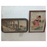 Two pieces of wall art, one is in an old,