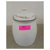 10 inch white cookie jar with star tree and red