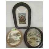 Three old frames with artwork, two are bubble