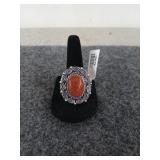 Size 8, Red Sun Stone ring, German silver