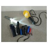 9 flashlights and a shop light, most flashlights