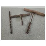 Old tools, includes two wooden handled ones, one