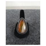 Size 9, teardrop shaped, agate? Ring, German