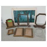 Six old frames, all have glass, one is bubble